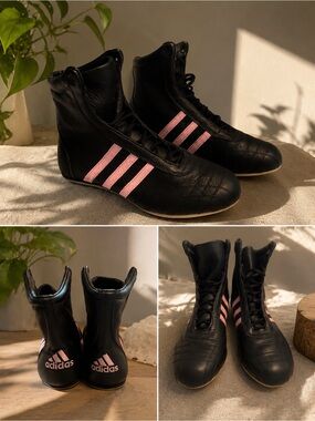 SHOES DISCOUNTED 2day 
 Women’s Black Lace-Up High-Top Boots with Pink Stripe
